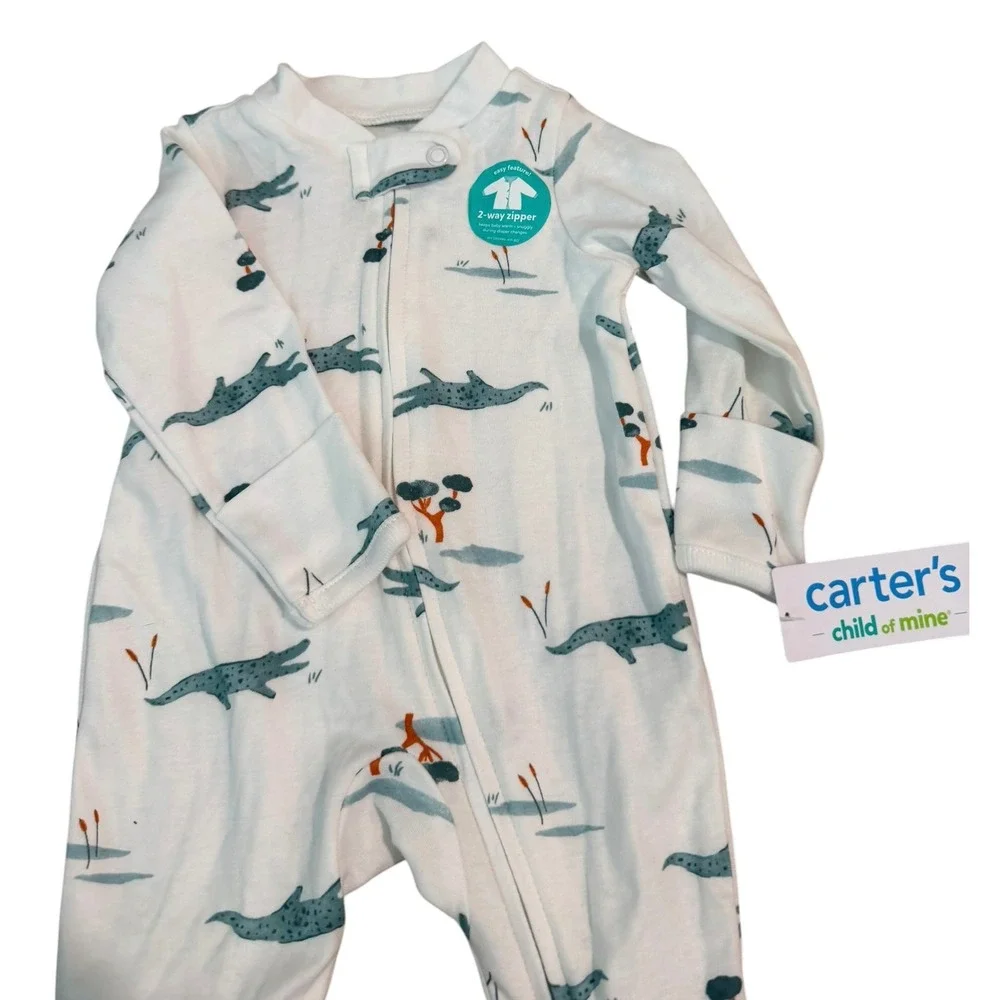 Carter's White Alligator Sleep Play Baby 2-Way Zip Cotton NWT Newborn